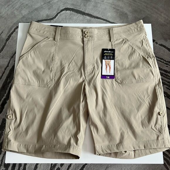 NWT Eddie Bauer Bermuda Short Rolled Hem Tan - Picture 3 of 12